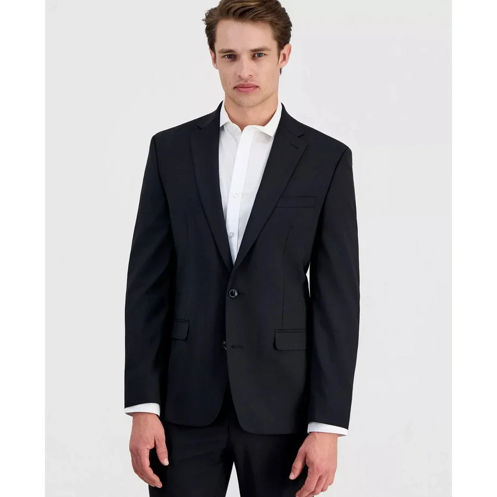 Bar III Mens Slim fit 2-pc Suit Jacket Blazer 38R Black Solid Pants 32W 32L
